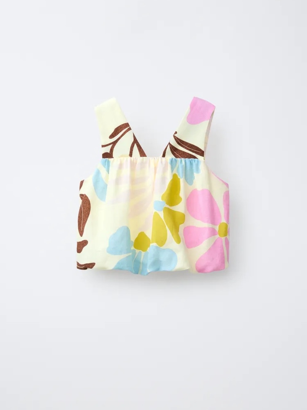 Floral cropped Linen blend balloon top